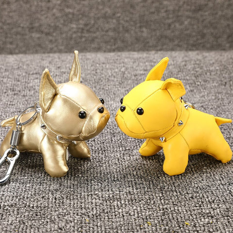 Pur leather bulldog keychain